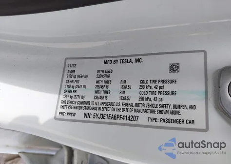 2023 Tesla Model 3 Rear-Wheel Drive из США, поврежденный, VIN 5YJ3E1EA6PF414207